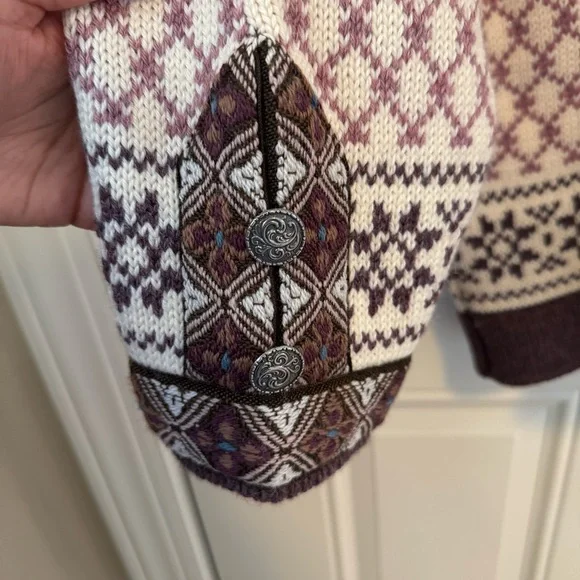 Dale of Norway Sweater Dale Classic Purple Fair Isle Cardigan Clasp Snow Winter - Picture 7 of 10